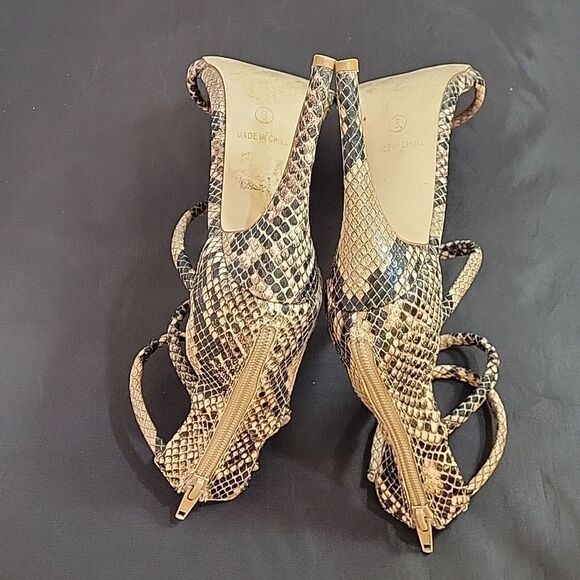 PRETTY LITTLE THING SNEAKER SKIN POINTED TOE 4-STRAP HIGH HEEL STILETTOS SANDAL - Picture 13 of 14